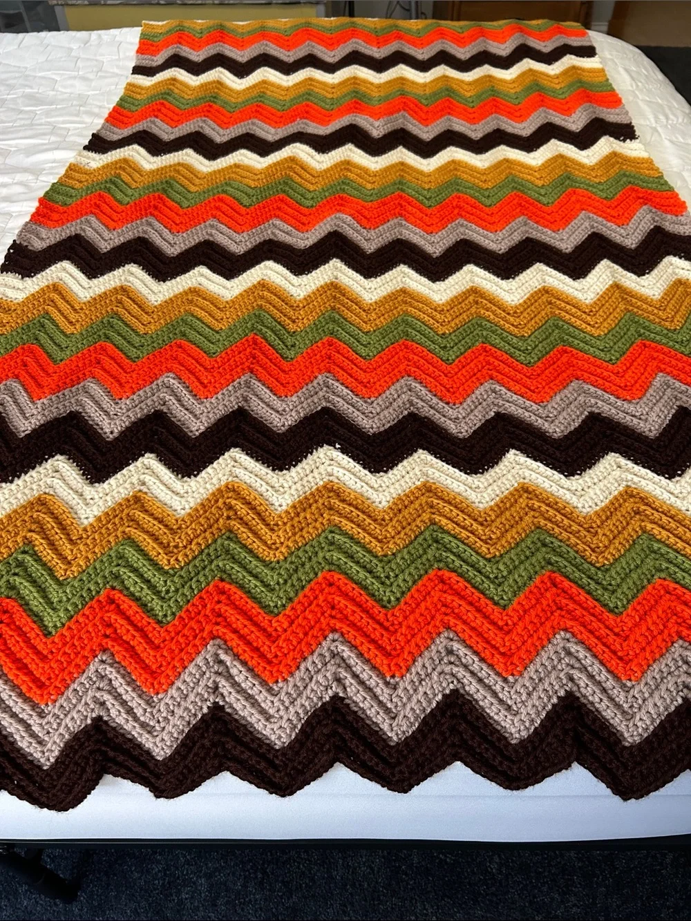 Handmade Chevron Knit Throw/blanket in Beautiful Fall Multi Colors 62”x35”